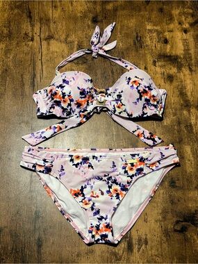 Floral Halter Bikini Set in Light Pink